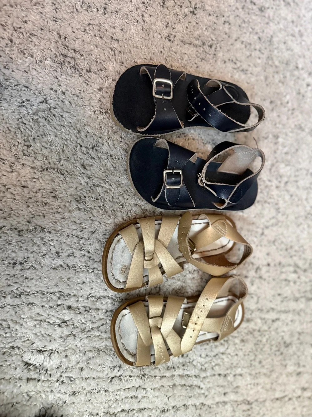 Sun San Kids Leather Sandals in Black and Gold - Adjustable Straps size 9